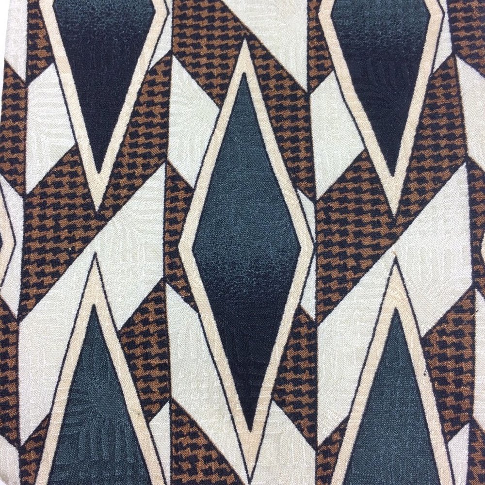 Cellini Linea Vomo Silk Tie Diamond Geometric Houndstooth Print Mens Necktie
